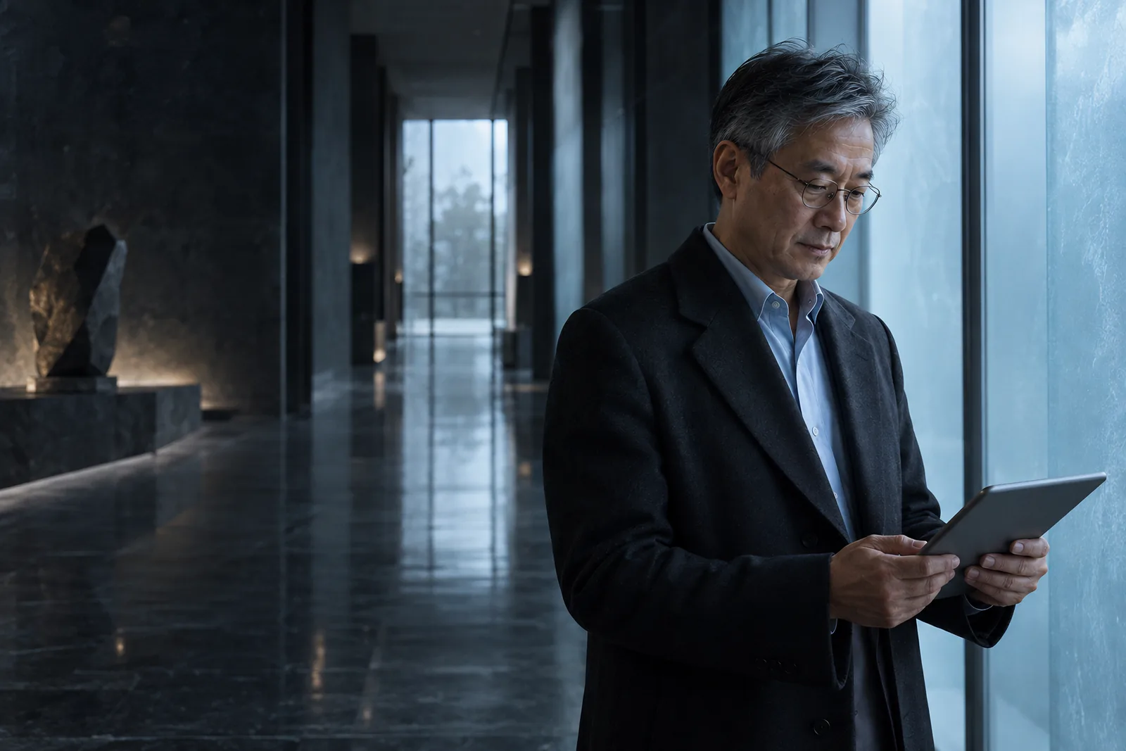A physician-scientist reviews data in a clinical research corridor